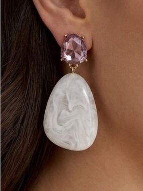 Joe Fresh Purple Stud White Teardrop Earrings